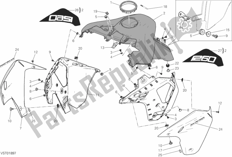 All parts for the 34a - Fairing of the Ducati Multistrada 1260 Enduro Thailand 2020